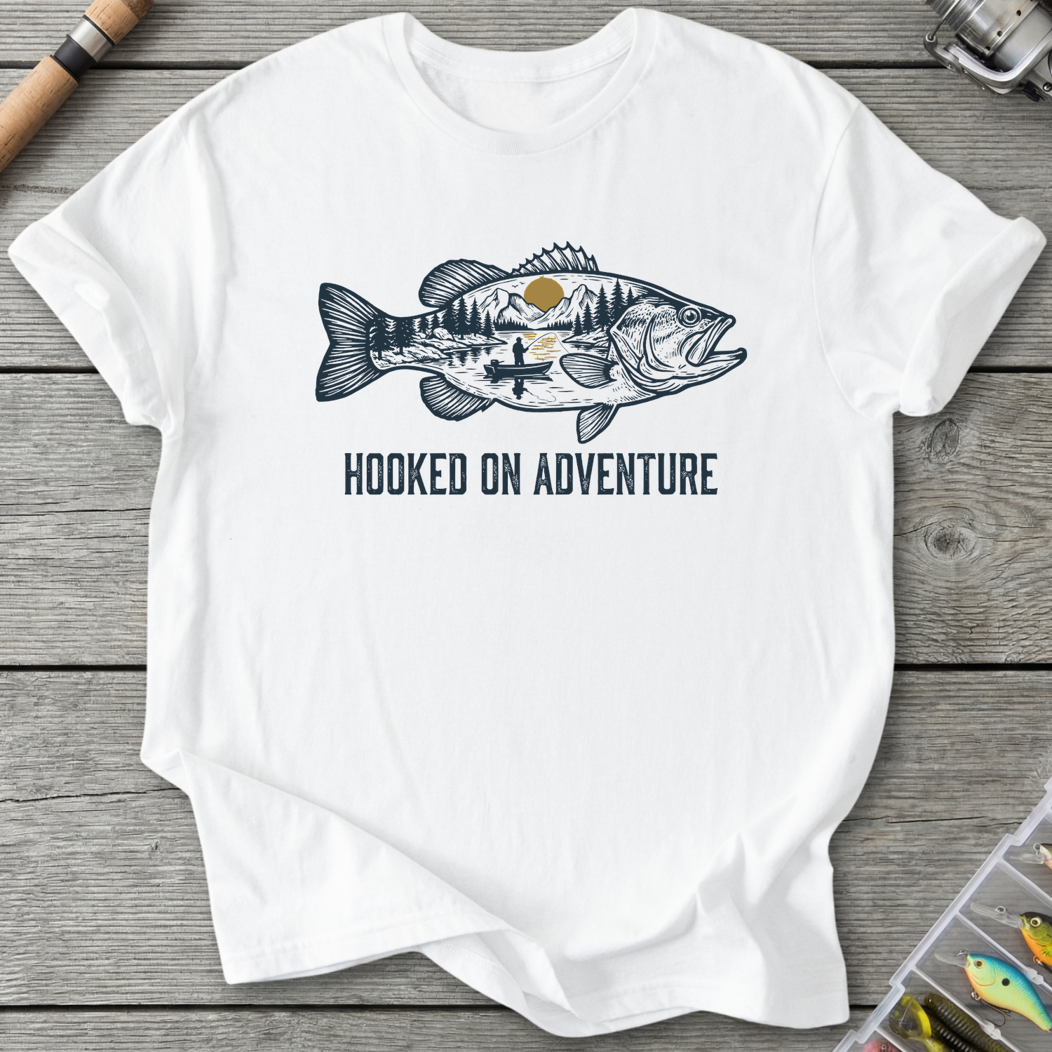 Hooked on Adventure Fish T-Shirt — White | River Giants Club