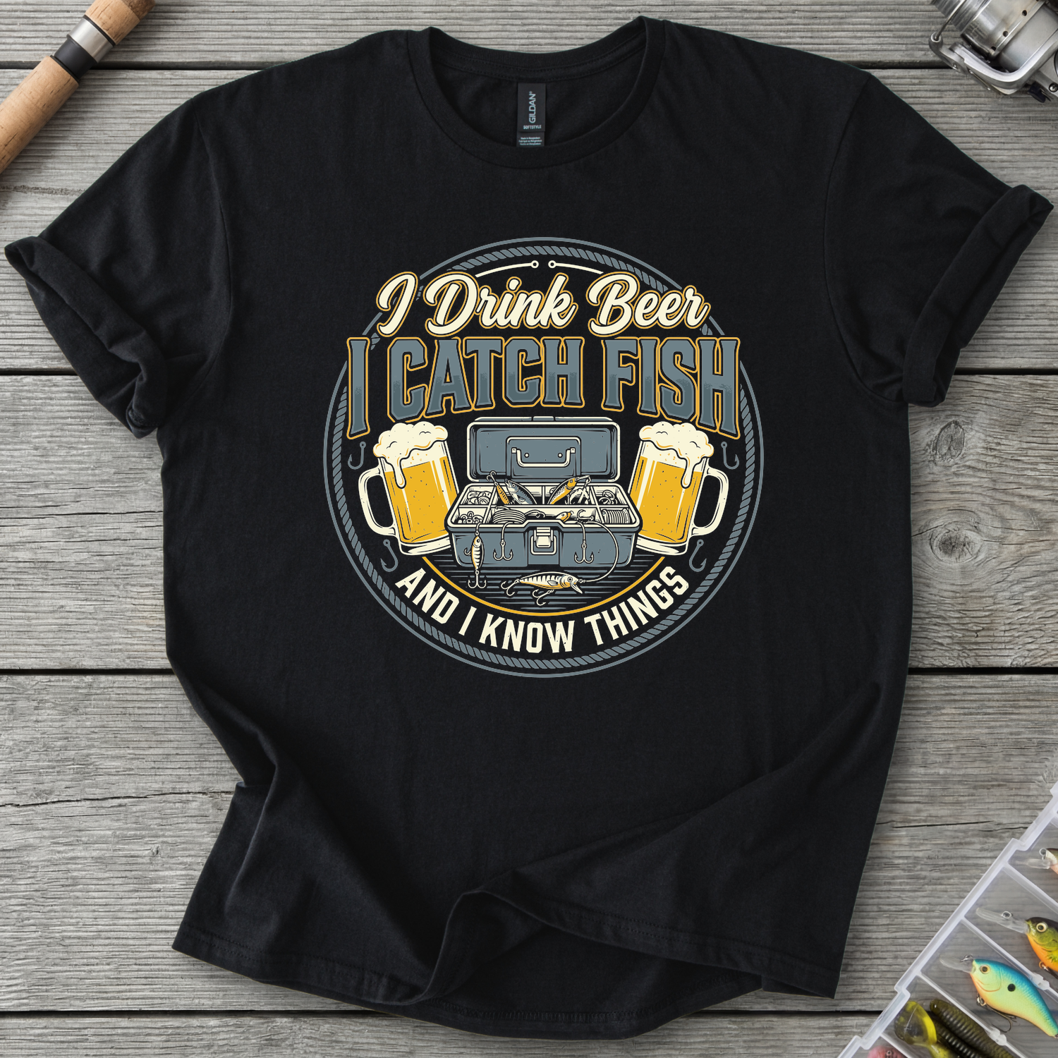 I Drink Beer, I Catch Fish T-Shirt — Black | River Giants Club
