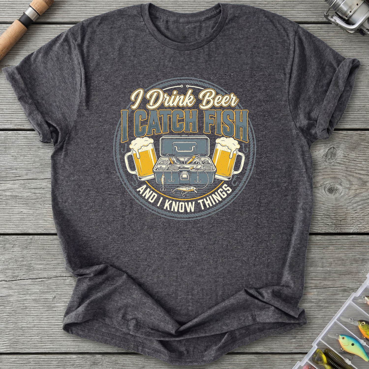 I Drink Beer, I Catch Fish T-Shirt — Dark Heather Grey | River Giants Club