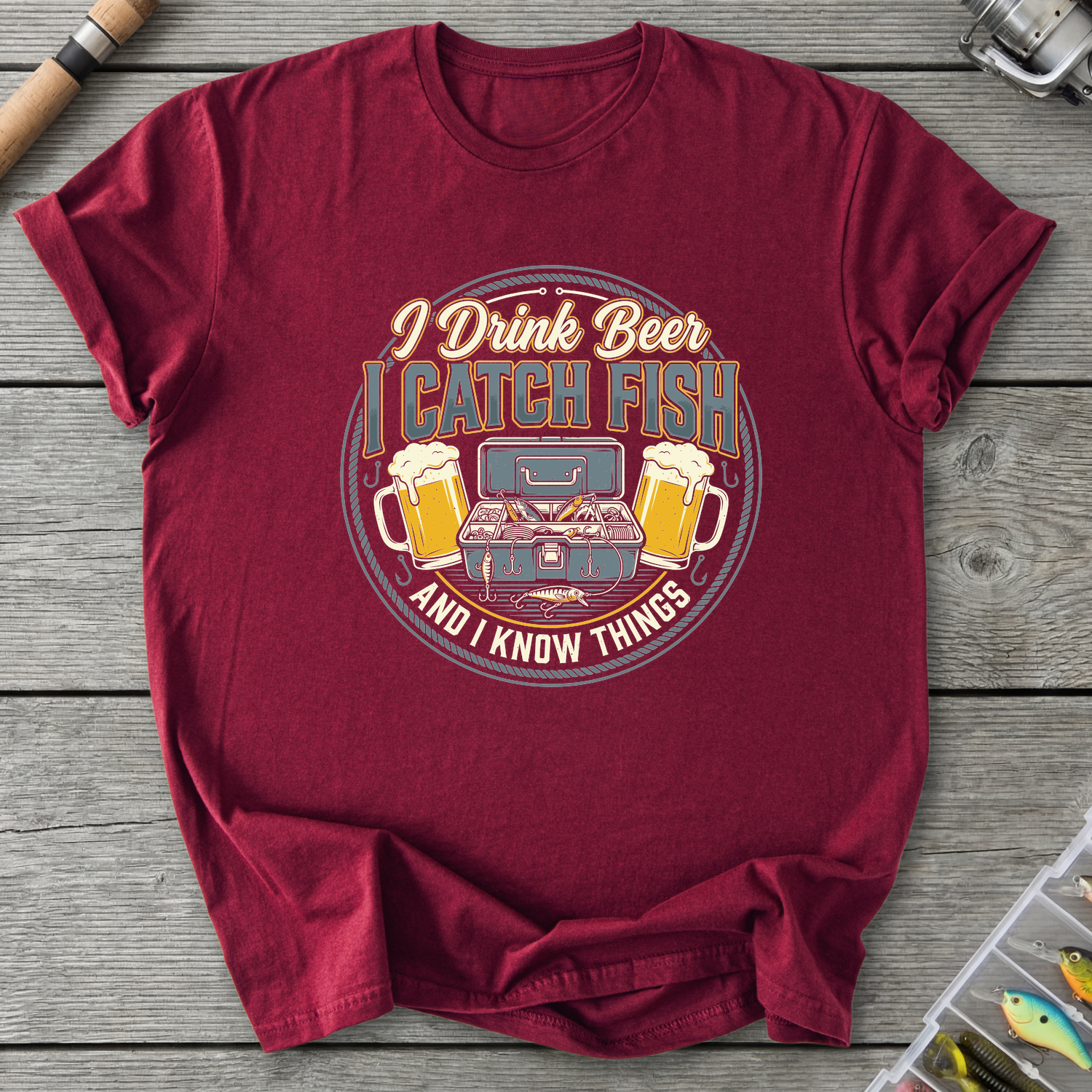I Drink Beer, I Catch Fish T-Shirt — Maroon | River Giants Club