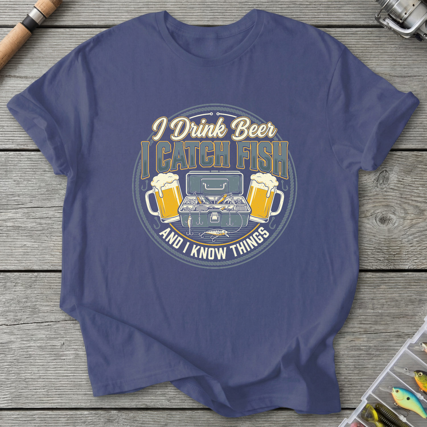 I Drink Beer, I Catch Fish T-Shirt — Metro Blue | River Giants Club