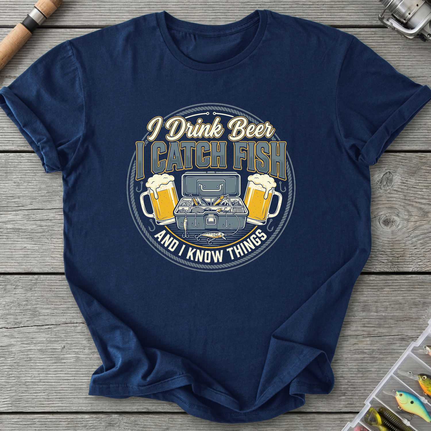 I Drink Beer, I Catch Fish T-Shirt — Navy | River Giants Club