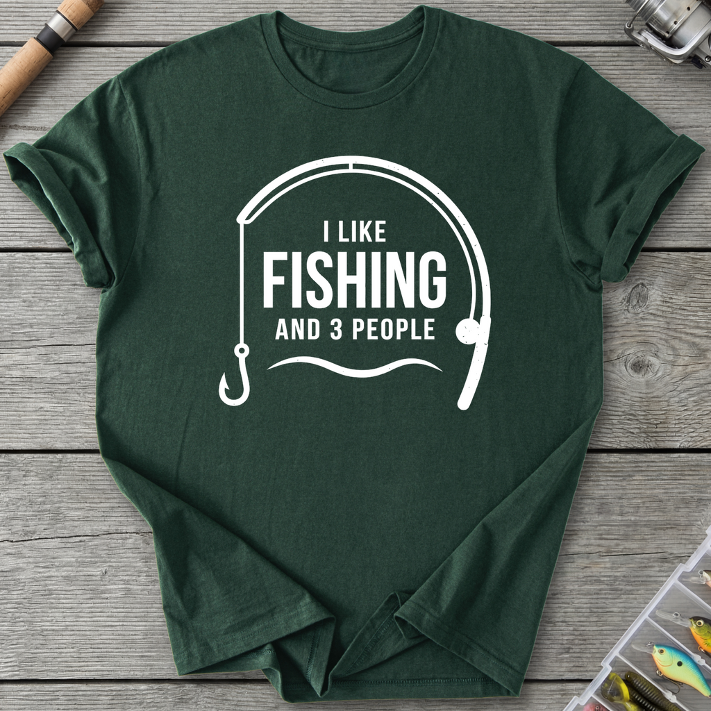I Like Fishing and 3 People T-Shirt — Forest Green | River Giants Club