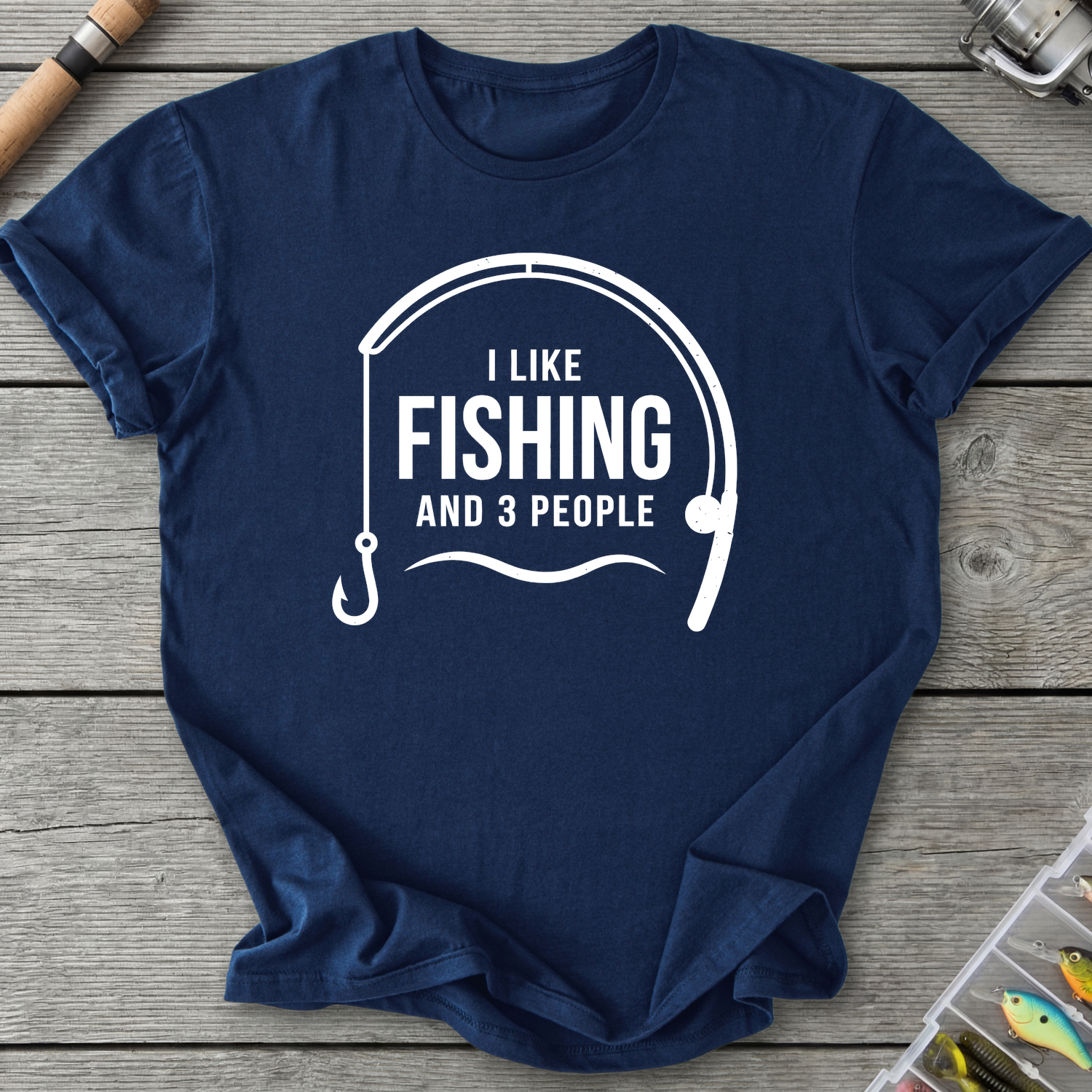 I Like Fishing and 3 People T-Shirt — Navy | River Giants Club