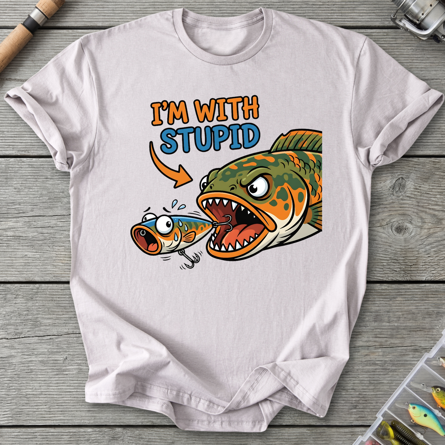 "I'm With Stupid" Fishing T-Shirt — Ice Grey | River Giants Club