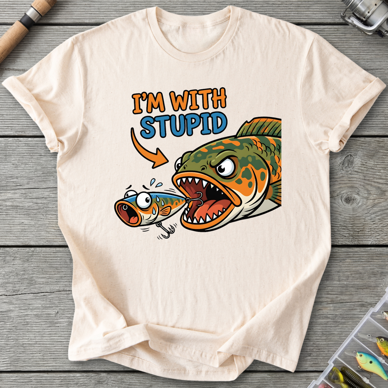 "I'm With Stupid" Fishing T-Shirt — Natural | River Giants Club