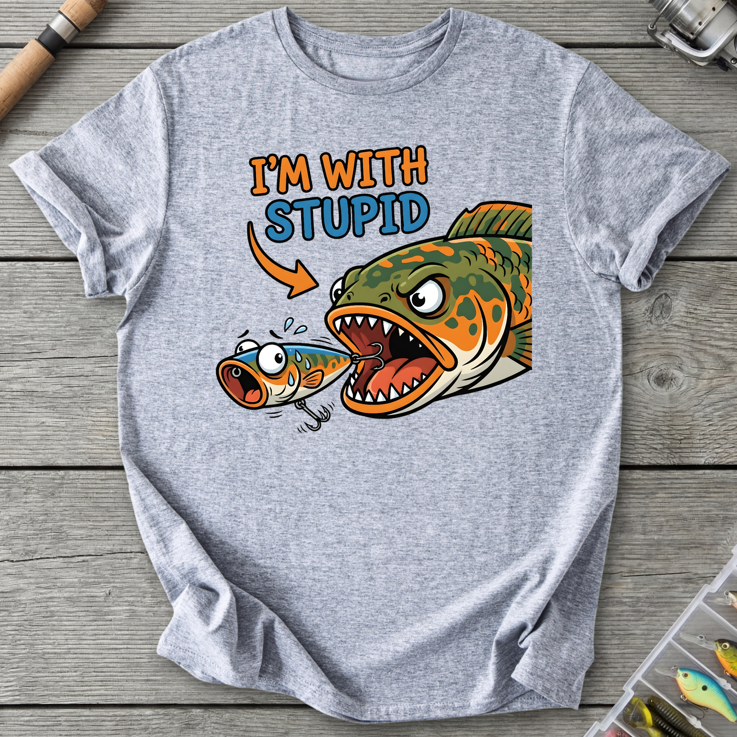 "I'm With Stupid" Fishing T-Shirt — Sport Grey | River Giants Club