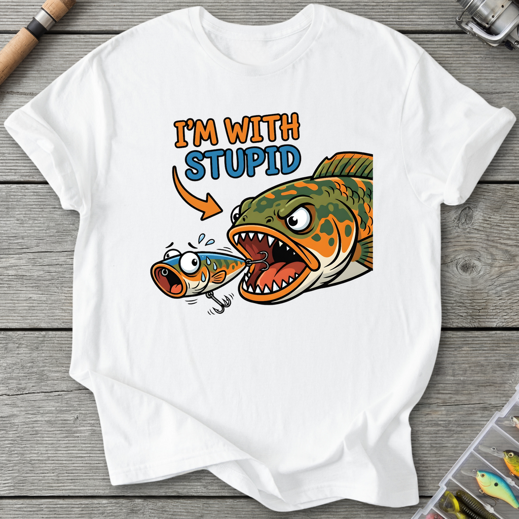 "I'm With Stupid" Fishing T-Shirt — White | River Giants Club