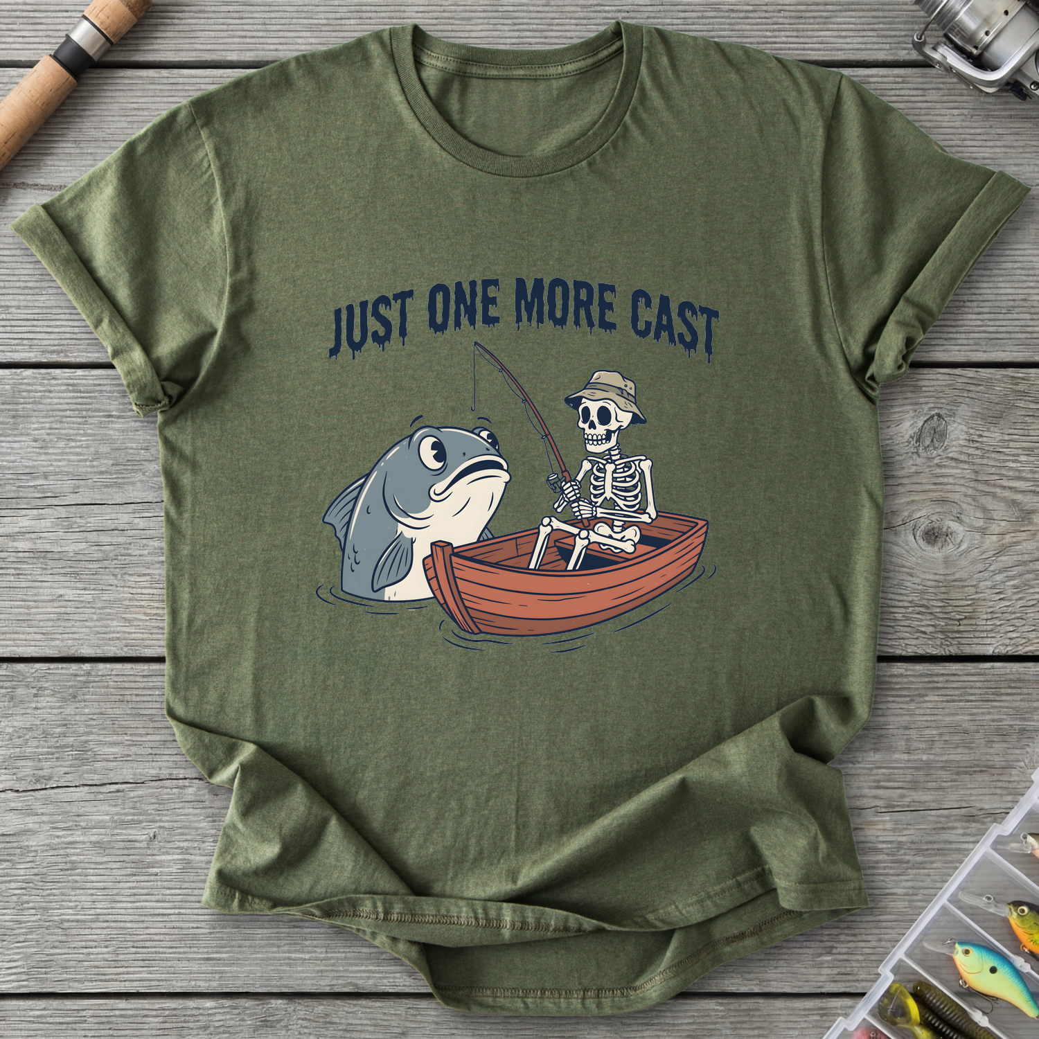 Just One More Cast Angler T-Shirt — Military Green | River Giants Club