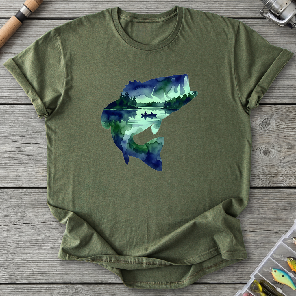 Largemouth Bass Silhouette T-Shirt — Military Green | River Giants Club