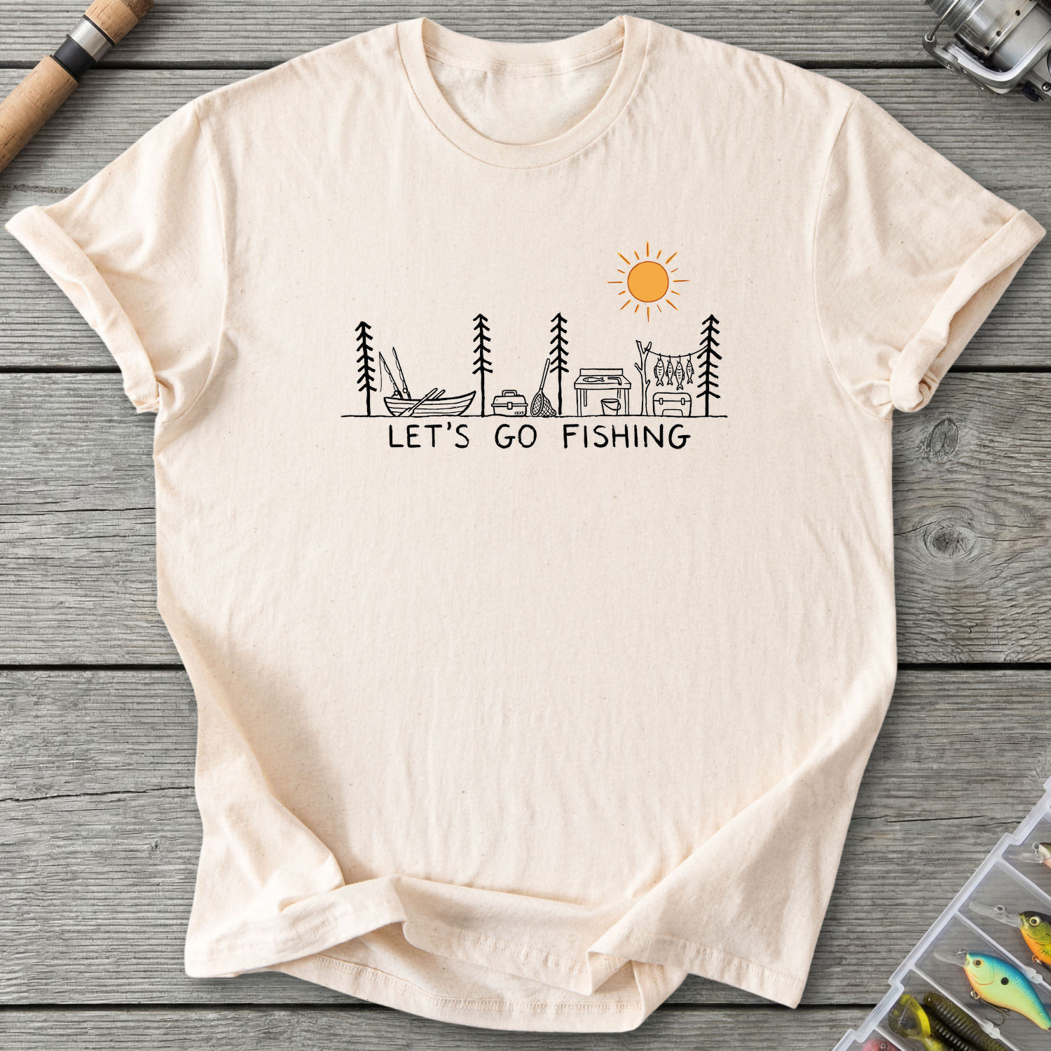 Let's Go Fishing T-Shirt — Natural | River Giants Club