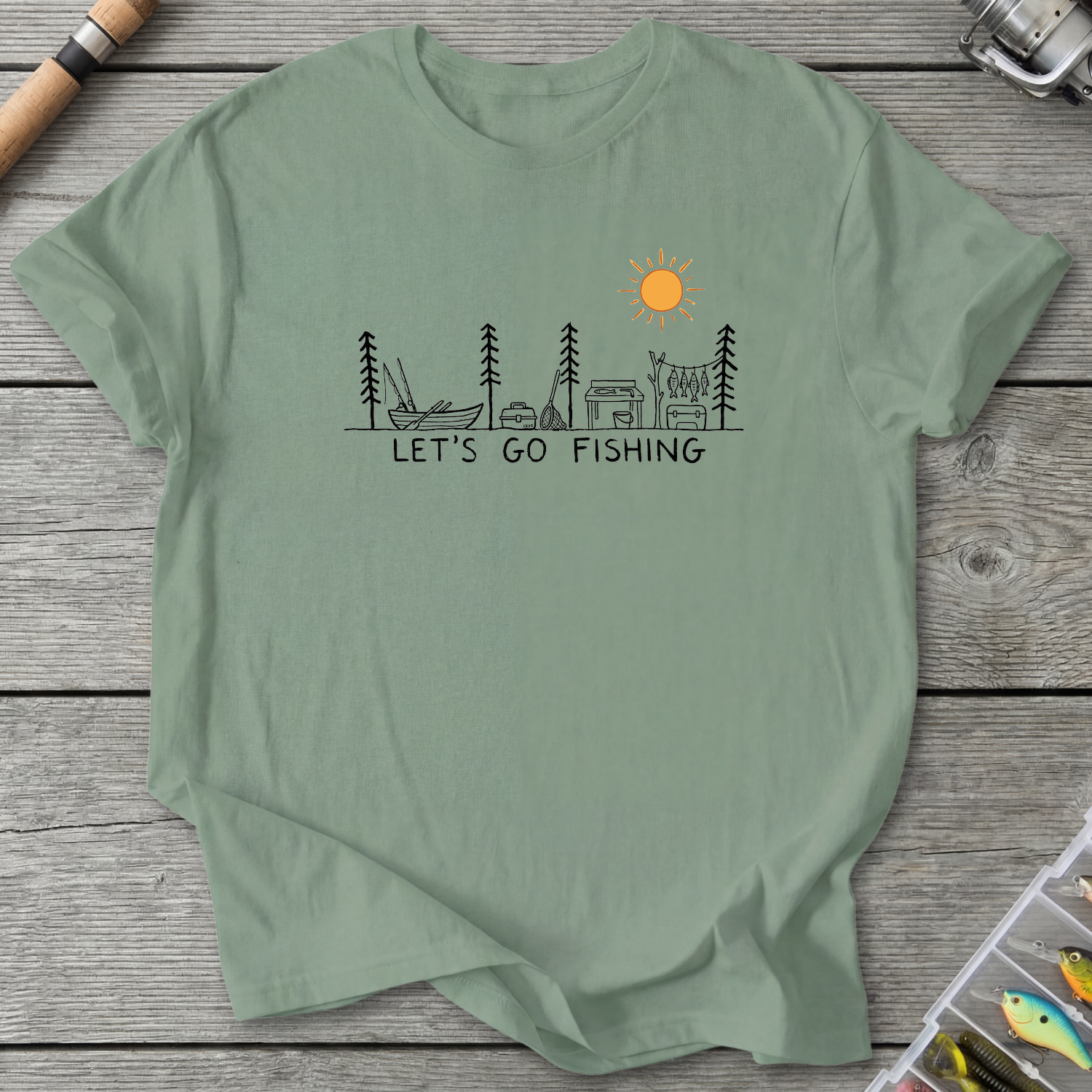 Let's Go Fishing T-Shirt — Sage | River Giants Club