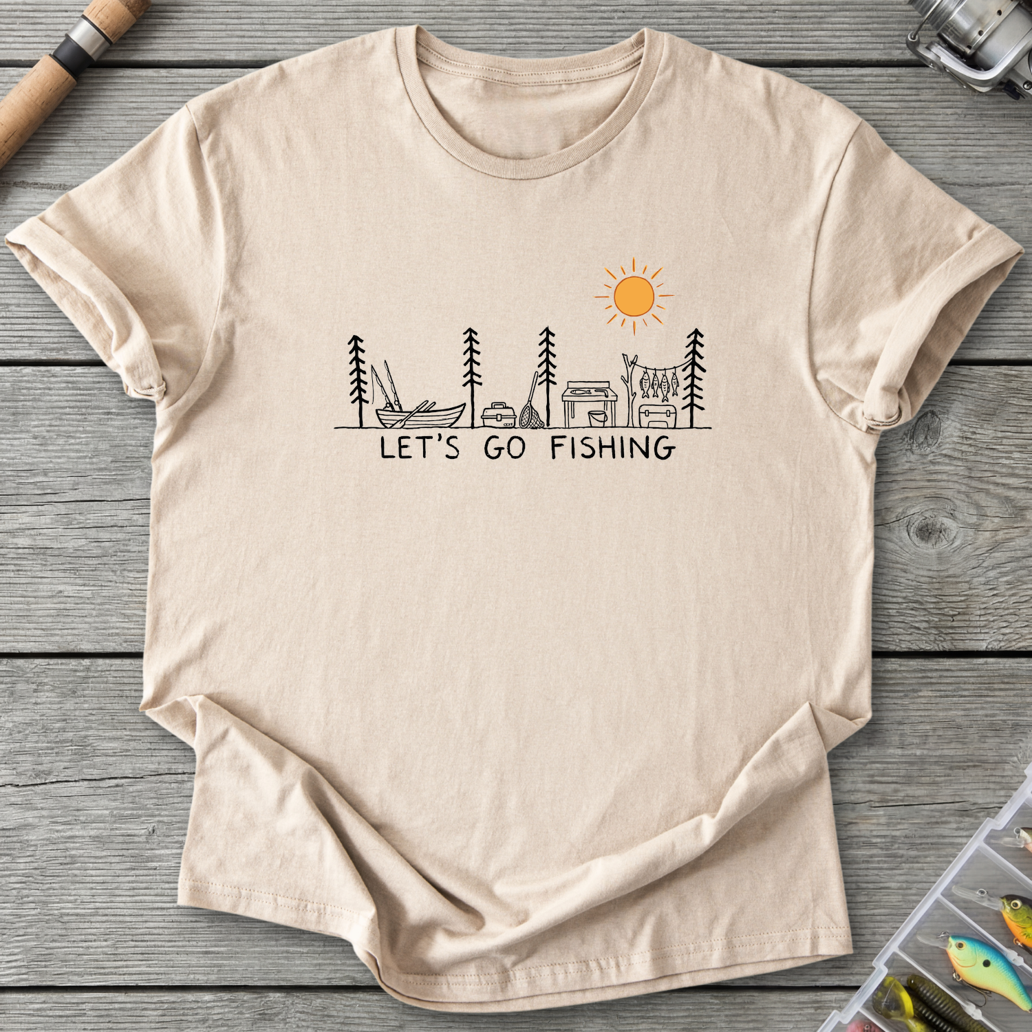 Let's Go Fishing T-Shirt — Sand | River Giants Club