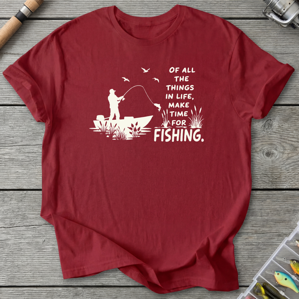 Make Time for Fishing T-Shirt — Antique Cherry Red | River Giants Club