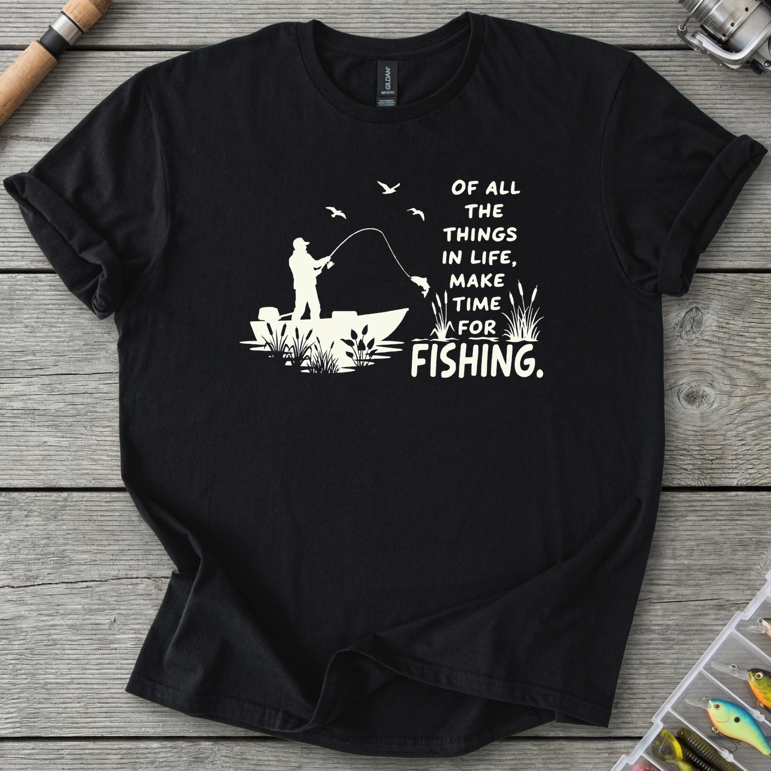 Make Time for Fishing T-Shirt — Black | River Giants Club