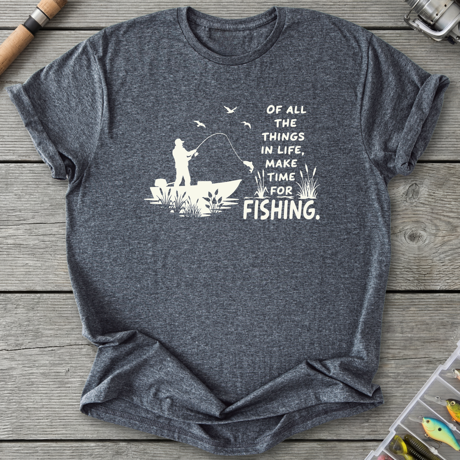 Make Time for Fishing T-Shirt — Dark Heather | River Giants Club