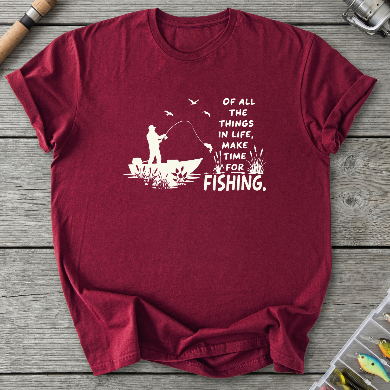 Make Time for Fishing T-Shirt — Maroon | River Giants Club