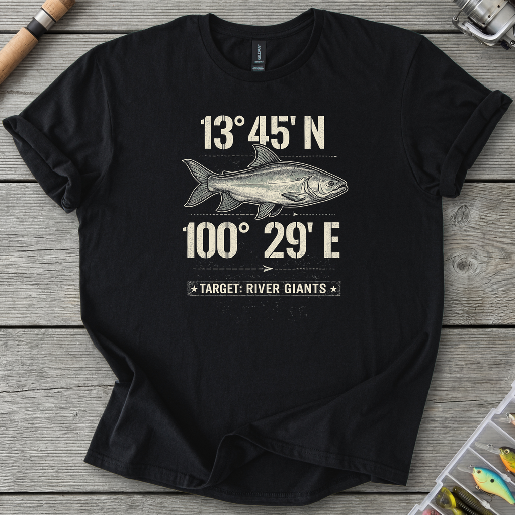 Mekong Catfish Coordinates T-Shirt — Black | River Giants Club