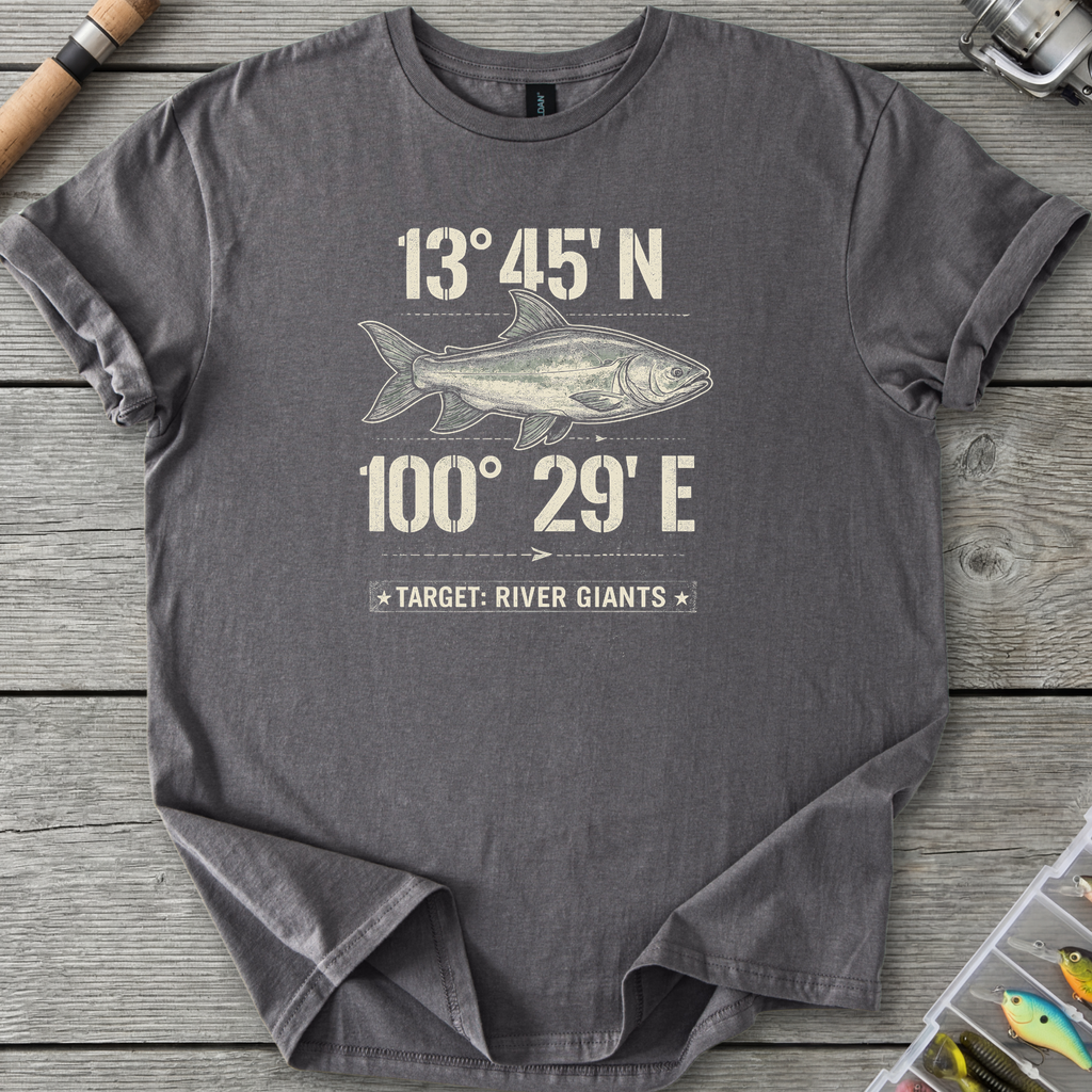 Mekong Catfish Coordinates T-Shirt — Charcoal | River Giants Club