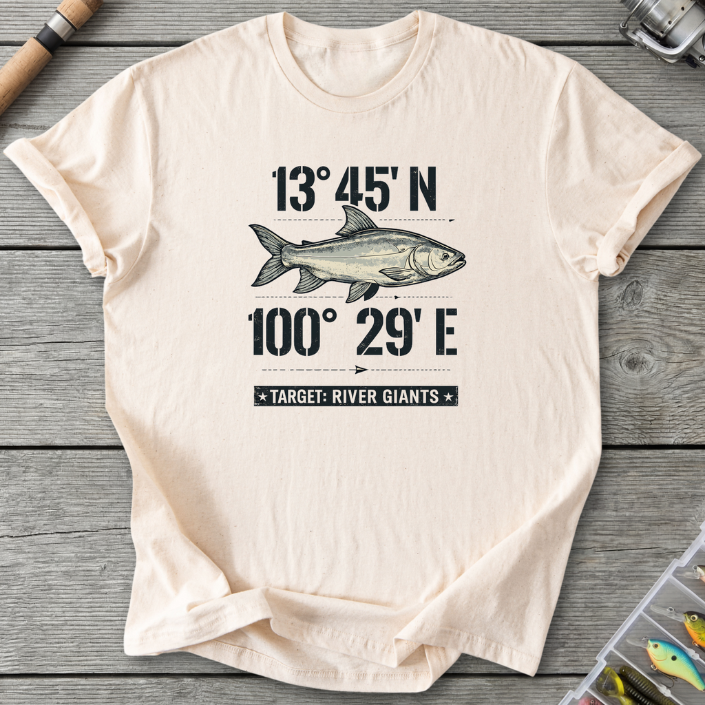 Mekong Catfish Coordinates T-Shirt — Natural | River Giants Club