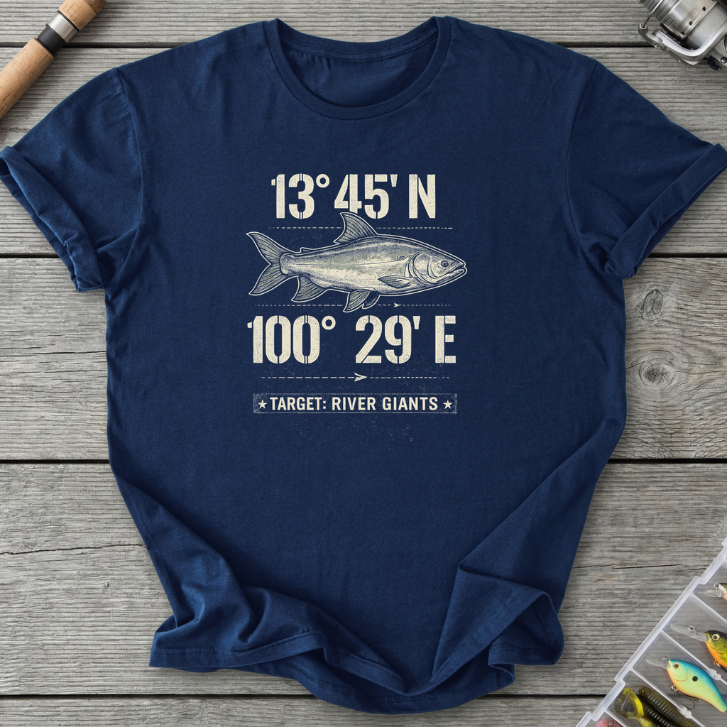 Mekong Catfish Coordinates T-Shirt — Navy | River Giants Club