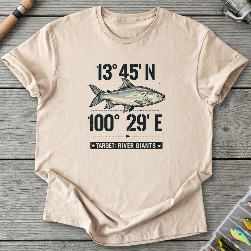 Mekong Catfish Coordinates T-Shirt — Sand | River Giants Club
