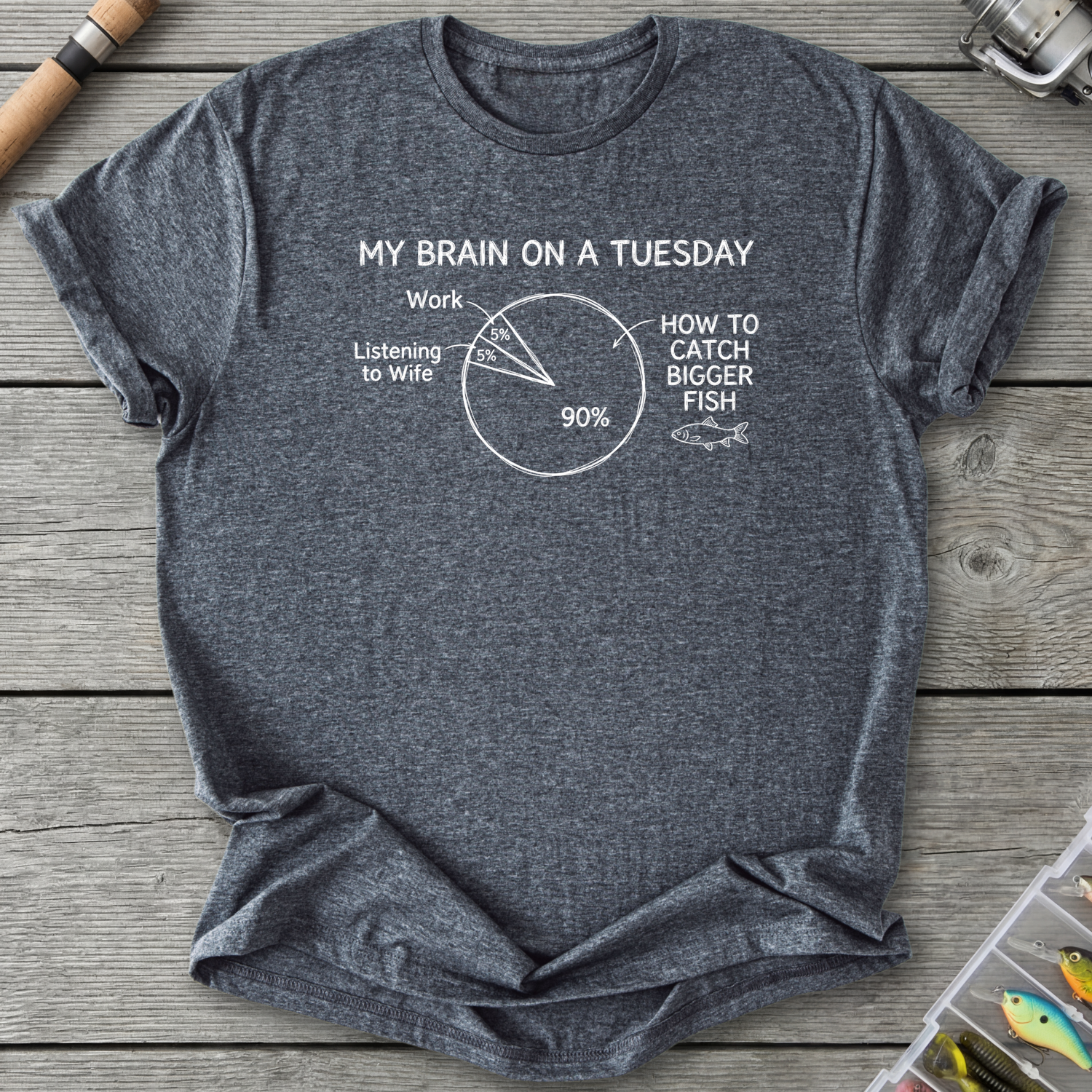 My Brain on a Tuesday Fishing T-Shirt — Dark Heather | River Giants Club