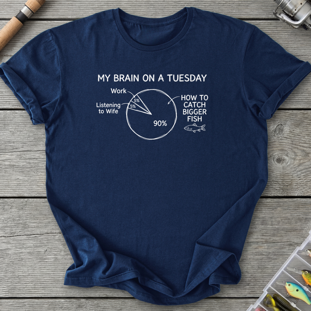 My Brain on a Tuesday Fishing T-Shirt — Navy | River Giants Club