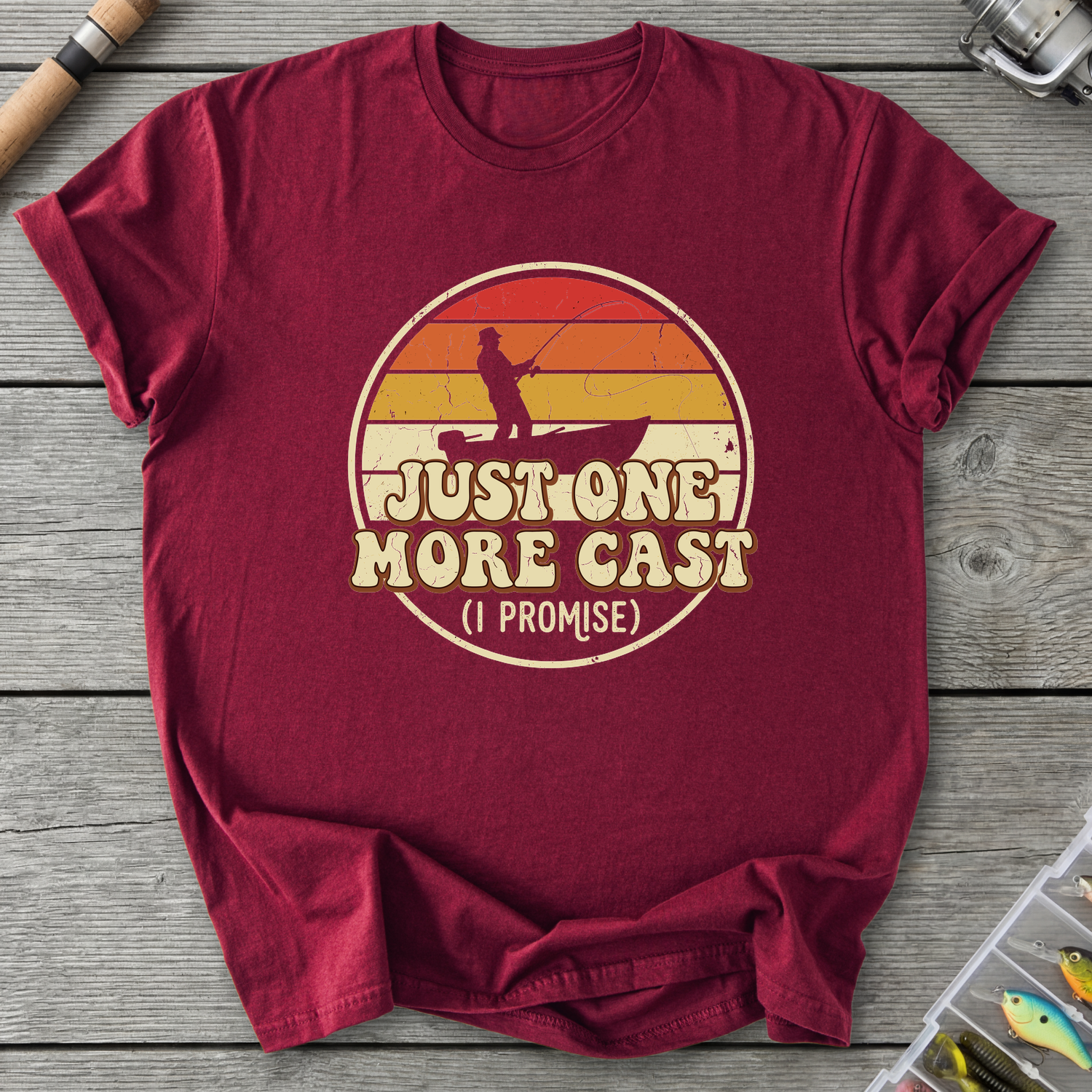 One More Cast I Promise T-Shirt — Maroon | River Giants Club