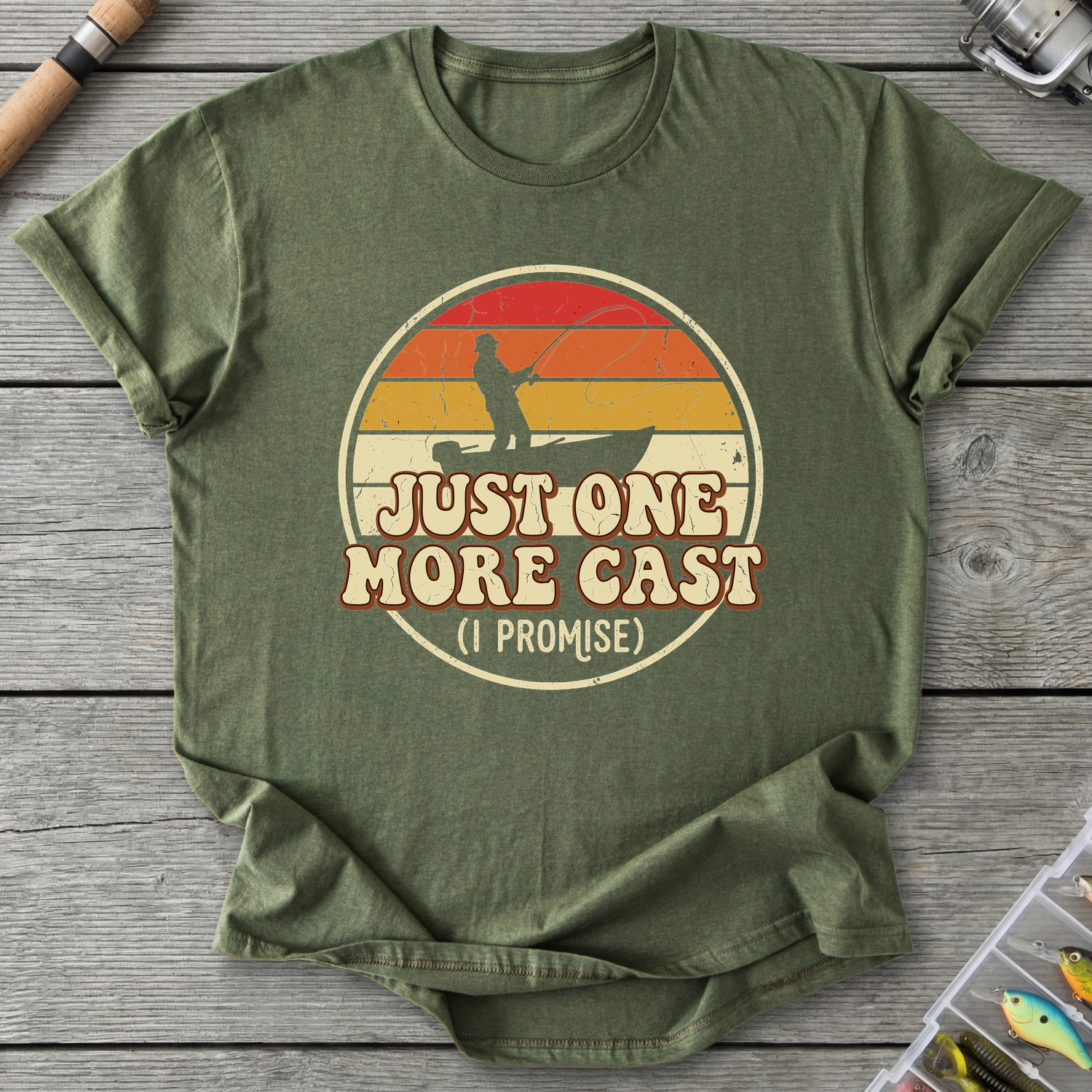 One More Cast I Promise T-Shirt — Military Green | River Giants Club