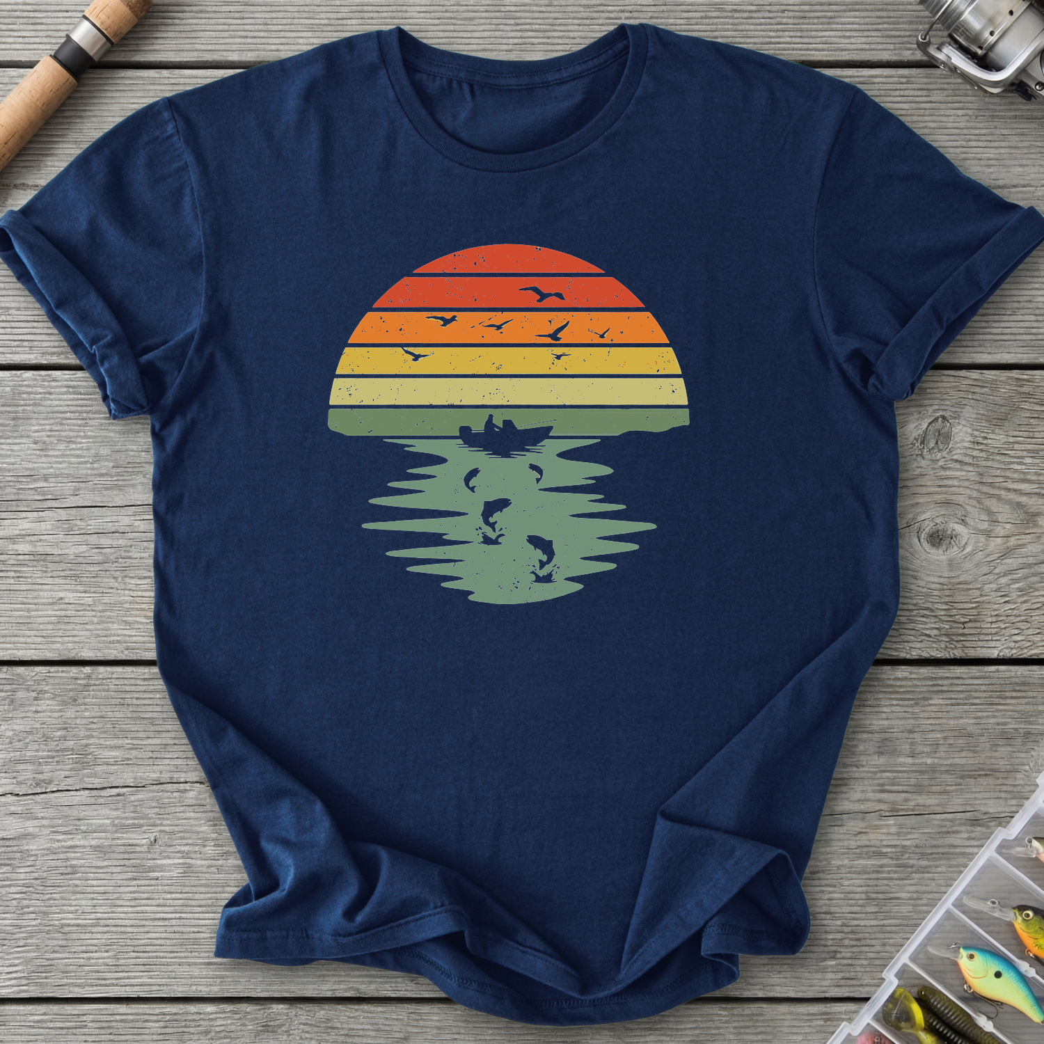 Retro Fishing Sunset T-Shirt — Navy | River Giants Club