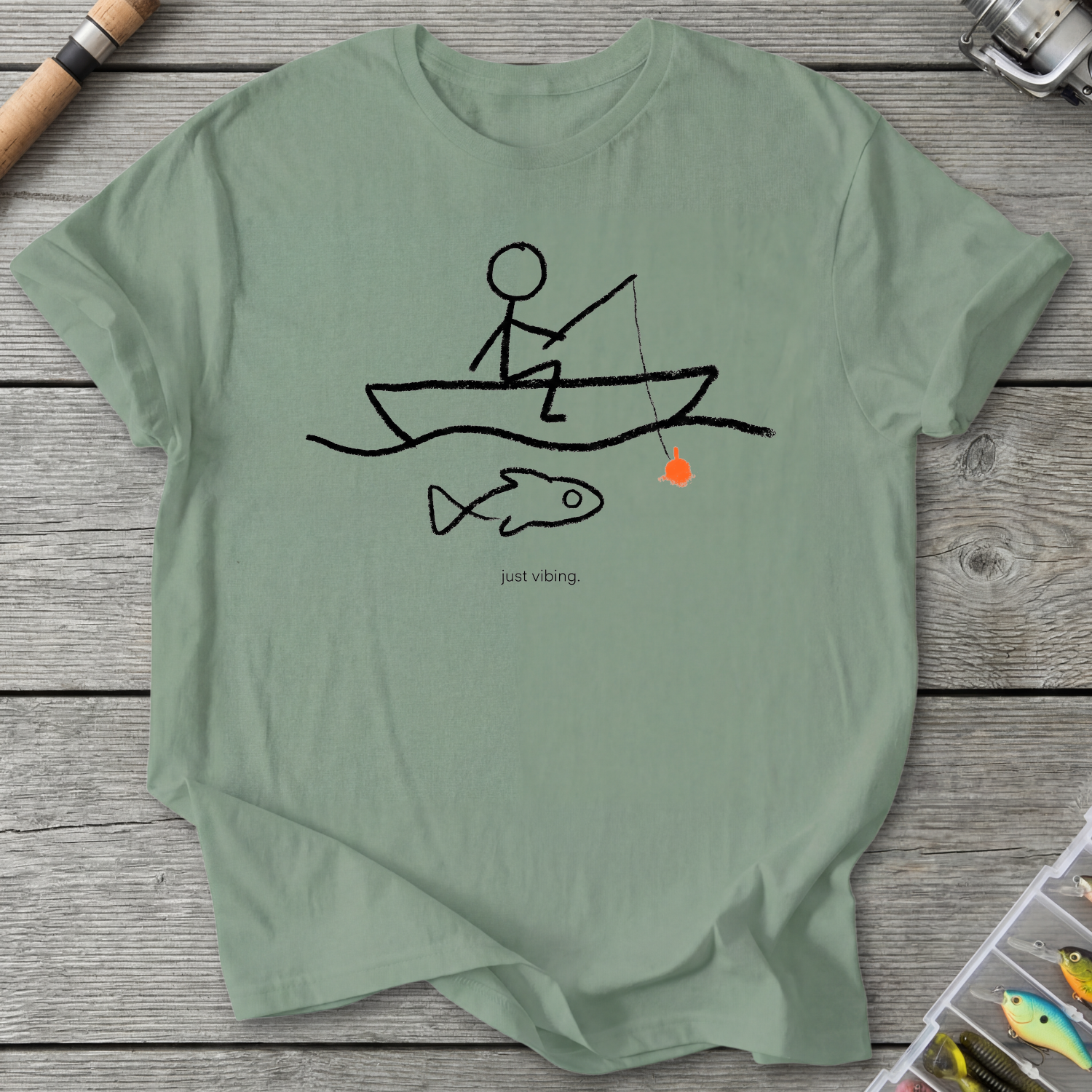 Just Vibing Fishing T-Shirt — Sage | River Giants Club