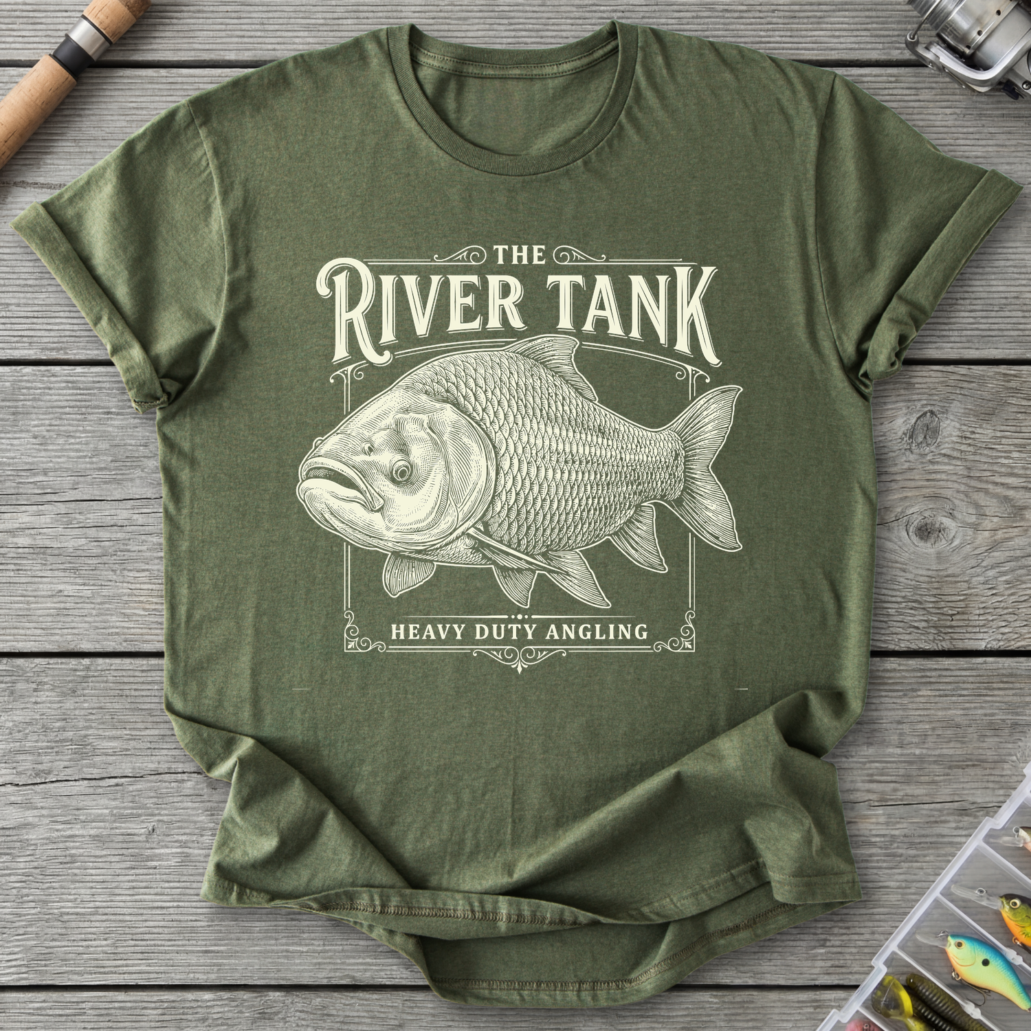 Siamese Carp River Tank T-Shirt — Military Green | River Giants Club