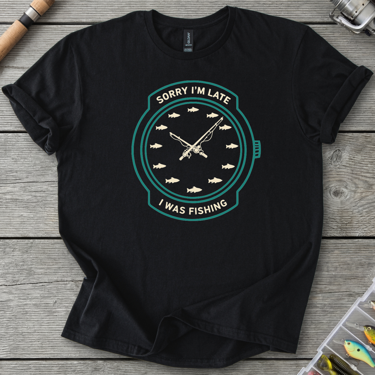 Sorry I’m Late I Was Fishing T-Shirt — Black | River Giants Club