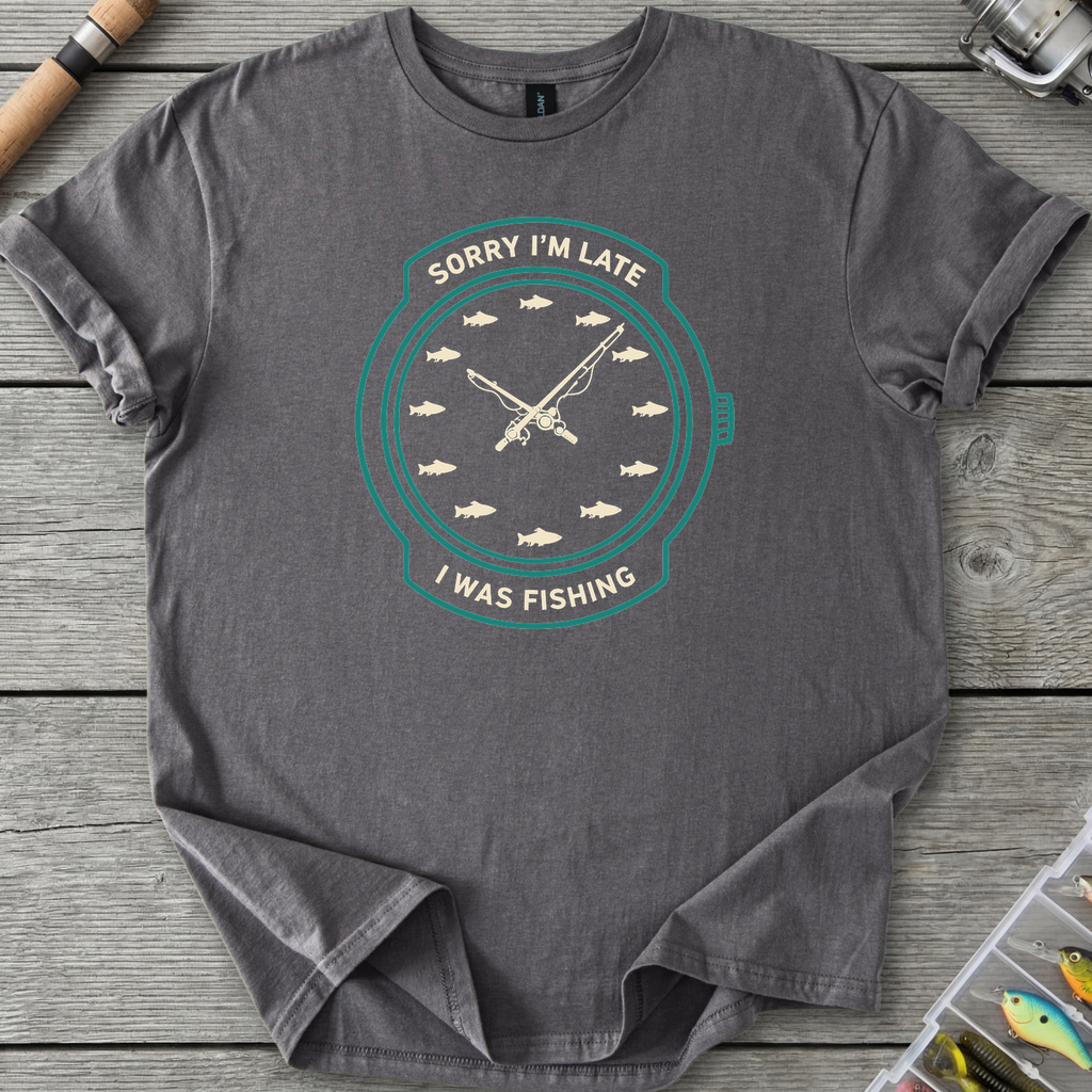 Sorry I’m Late I Was Fishing T-Shirt — Charcoal | River Giants Club