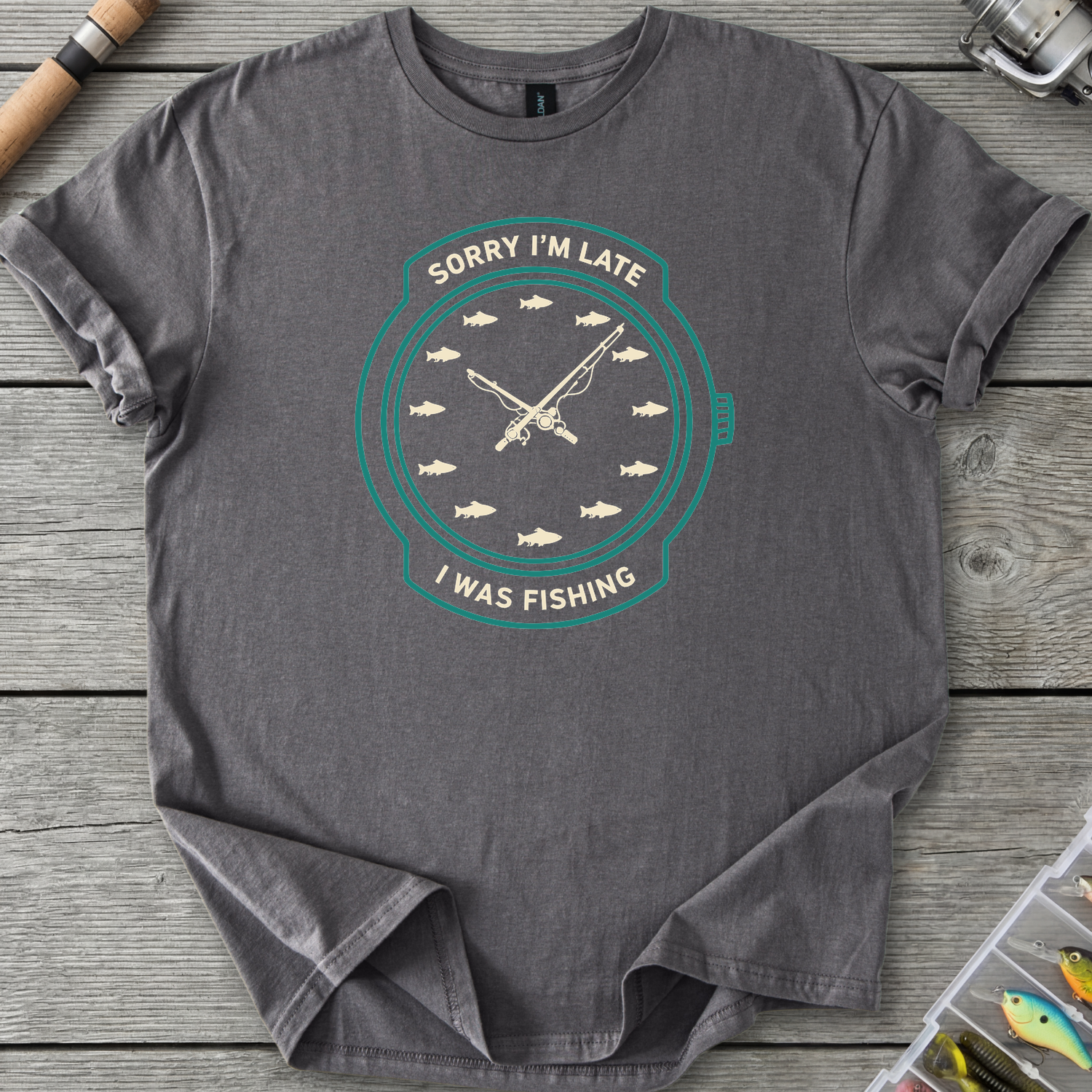 Sorry I’m Late I Was Fishing T-Shirt — Charcoal | River Giants Club