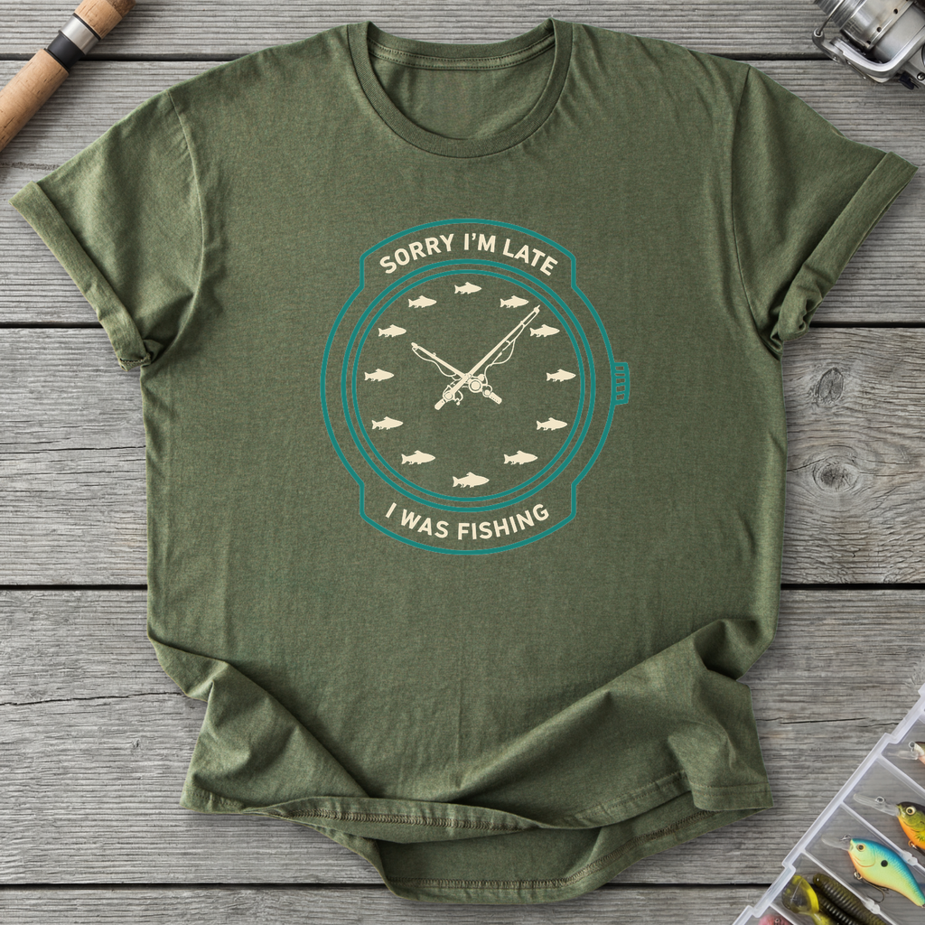 Sorry I’m Late I Was Fishing T-Shirt — Military Green | River Giants Club