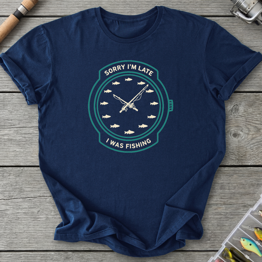 Sorry I’m Late I Was Fishing T-Shirt — Navy | River Giants Club