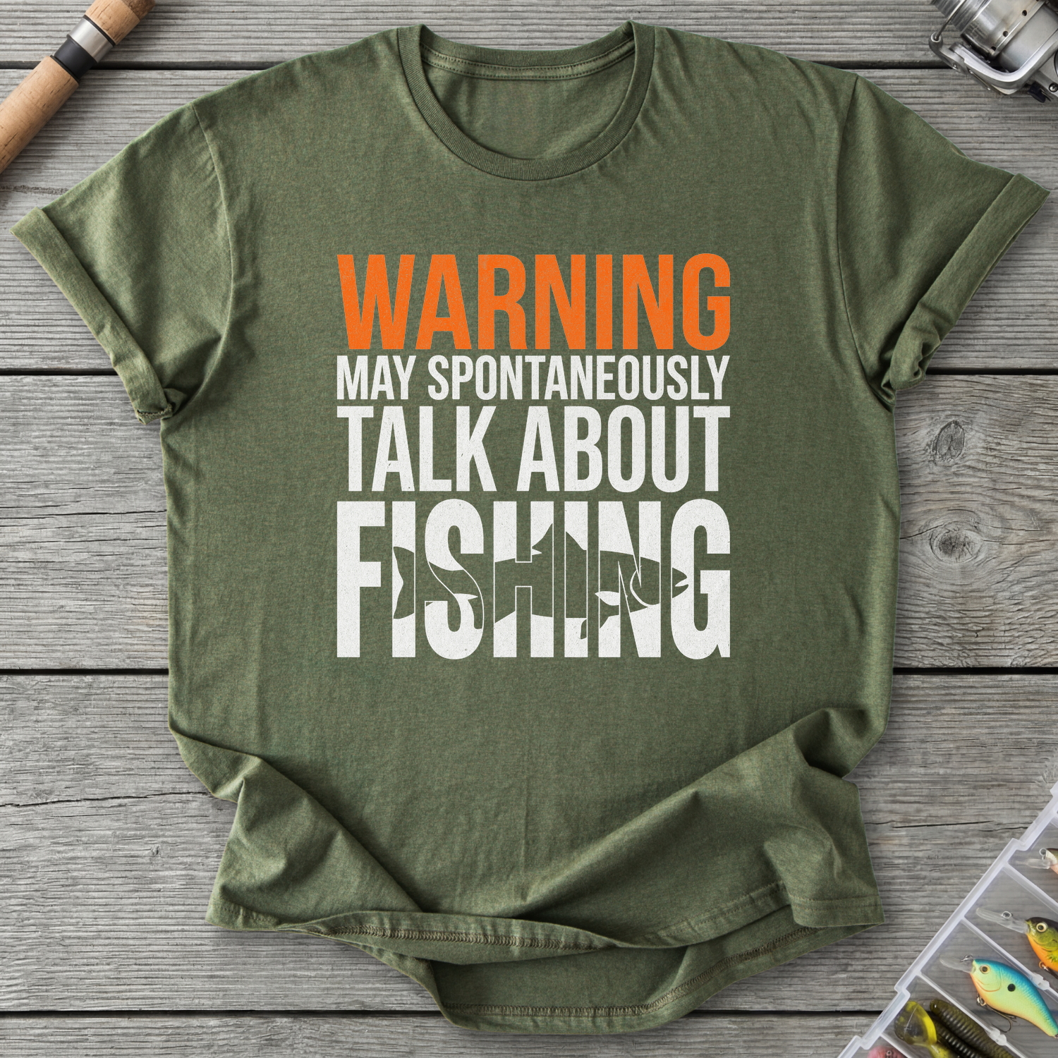 Spontaneously Talk About Fishing T-Shirt — Military Green | River Giants Club
