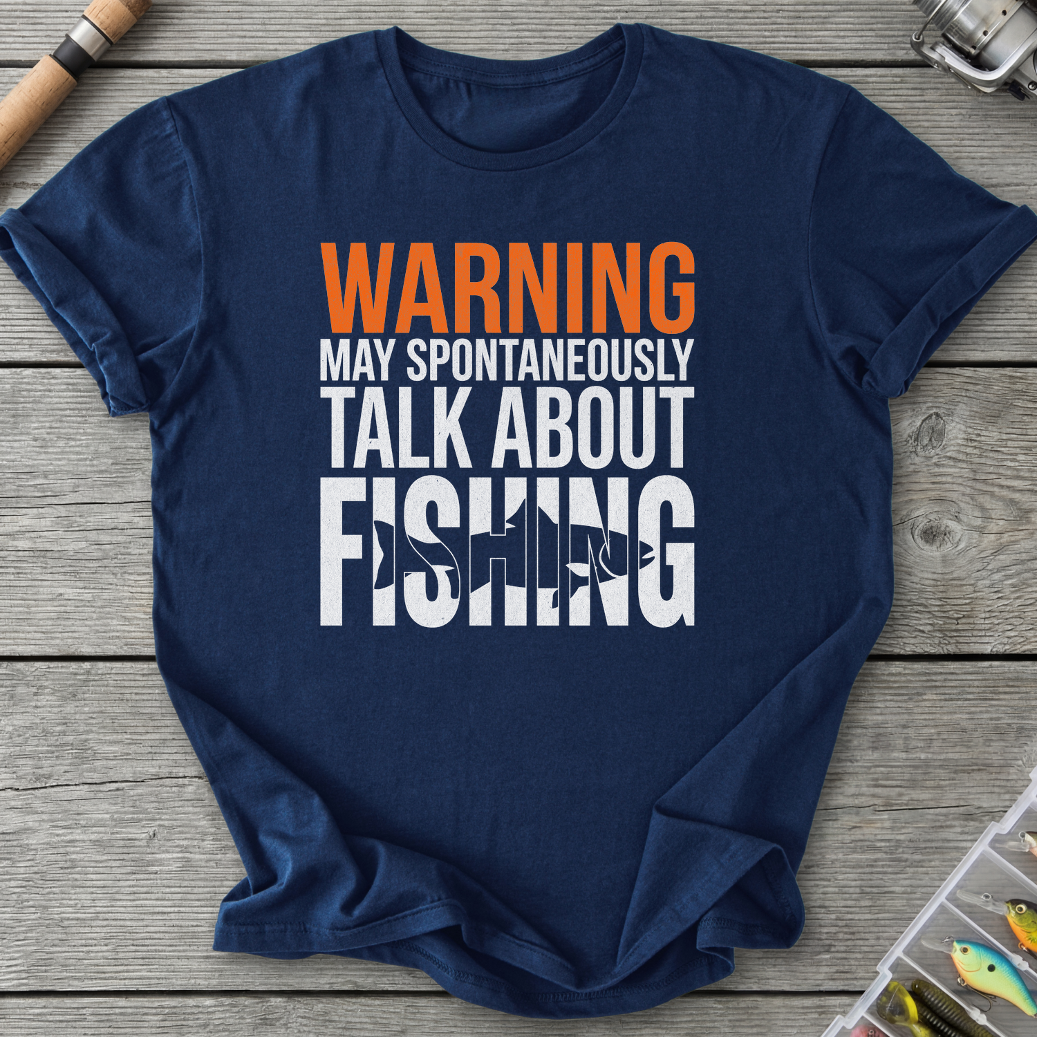 Spontaneously Talk About Fishing T-Shirt — Navy | River Giants Club