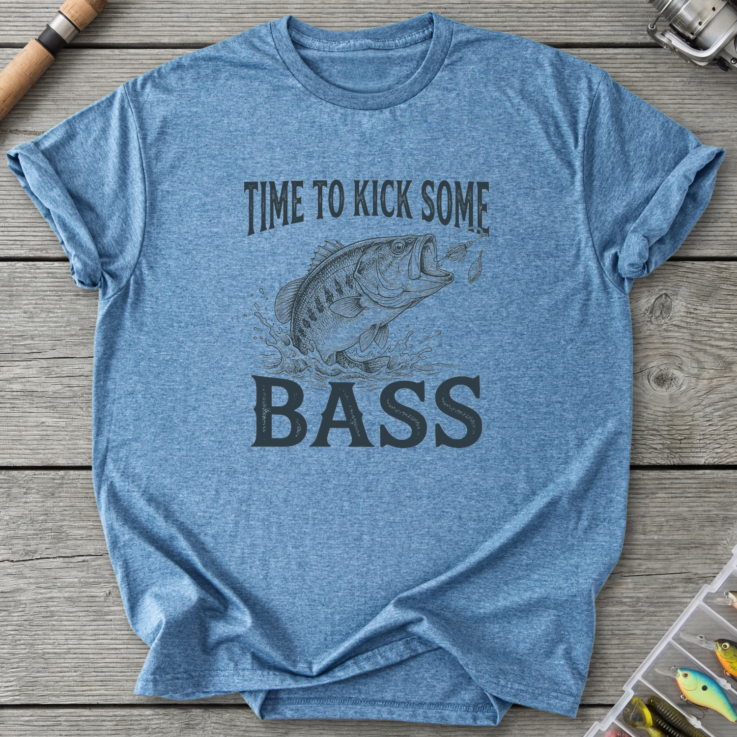 Time To Kick Some Bass T-Shirt — Heather Indigo | River Giants Club