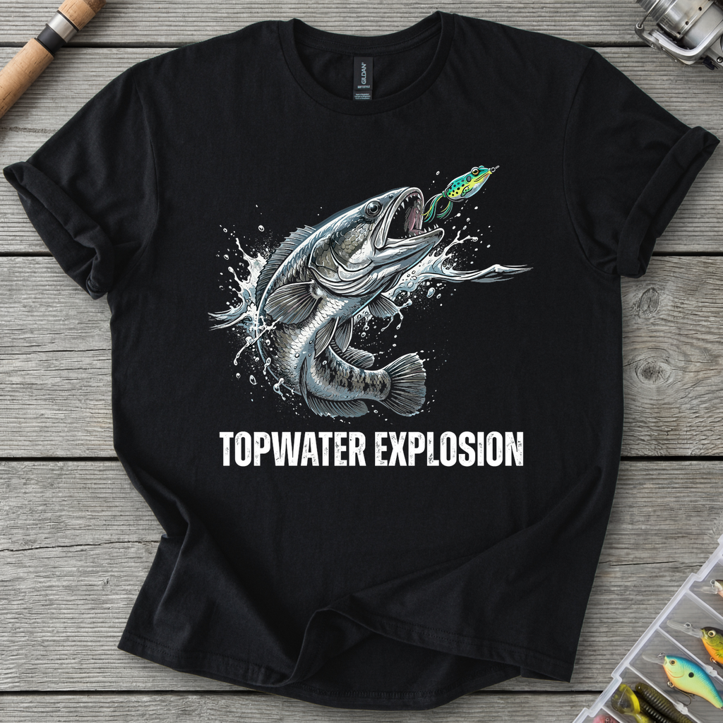 Topwater Explosion Snakehead T-Shirt — Black | River Giants Club
