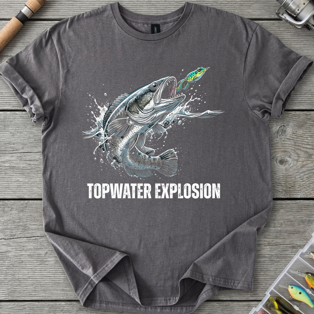 Topwater Explosion Snakehead T-Shirt — Charcoal | River Giants Club