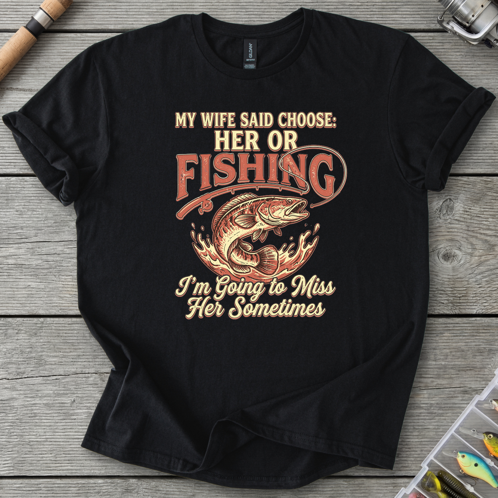 Wife or Fishing T-Shirt — Black | River Giants Club