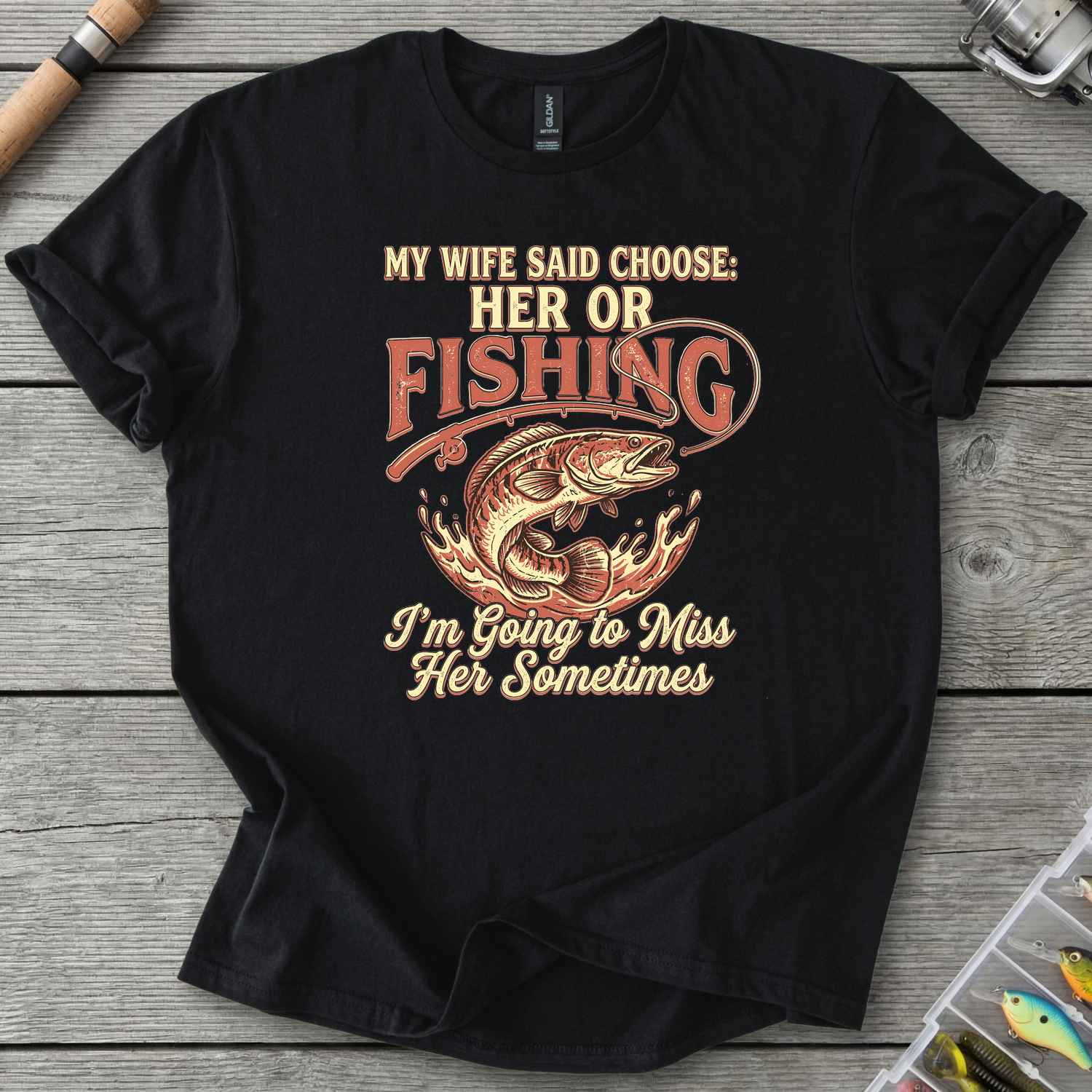 Wife or Fishing T-Shirt — Black | River Giants Club