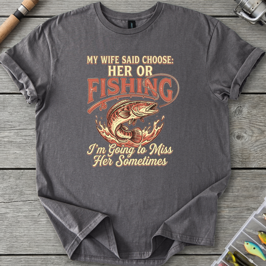Wife or Fishing T-Shirt — Charcoal | River Giants Club