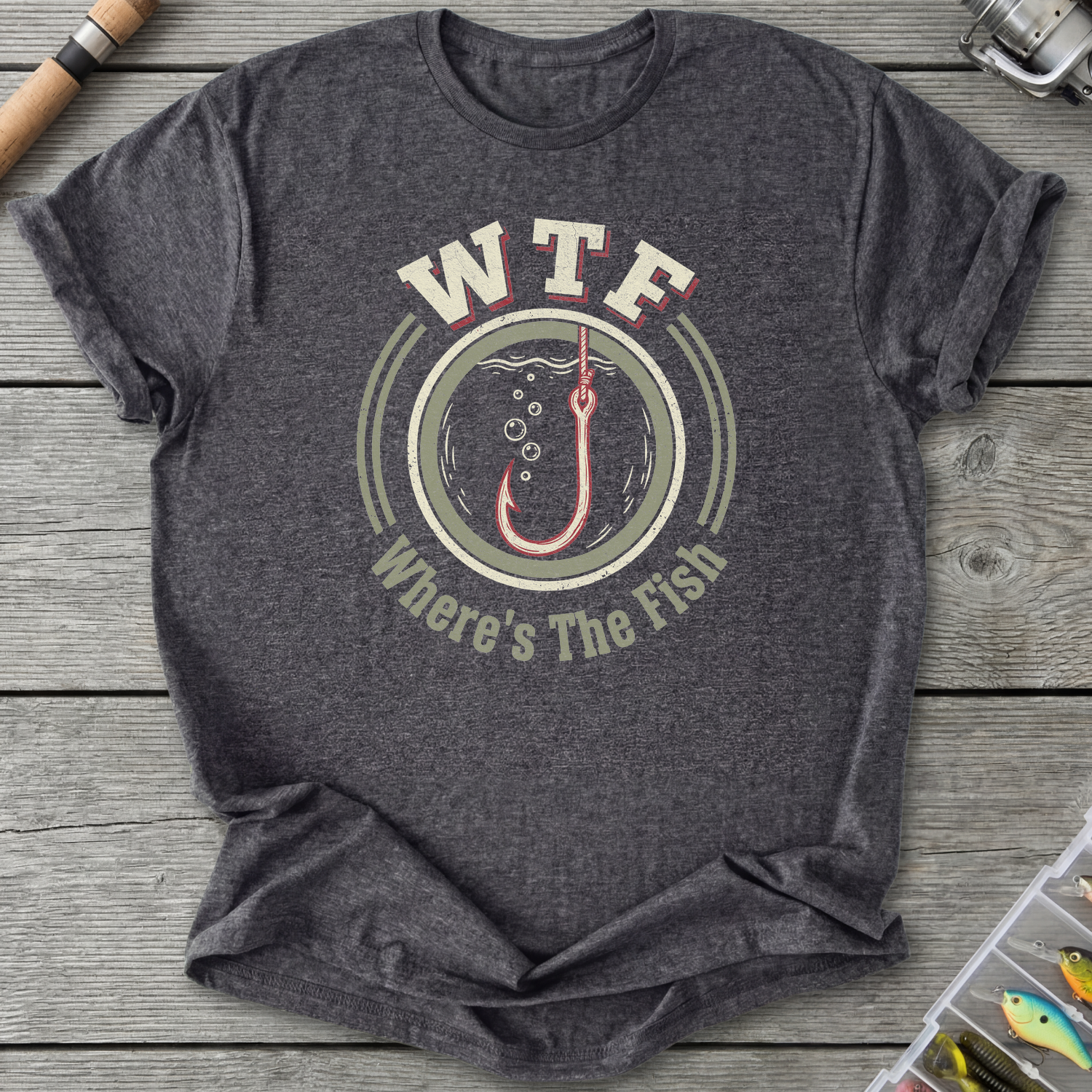 WTF Where’s The Fish T-Shirt — Dark Heather Grey | River Giants Club