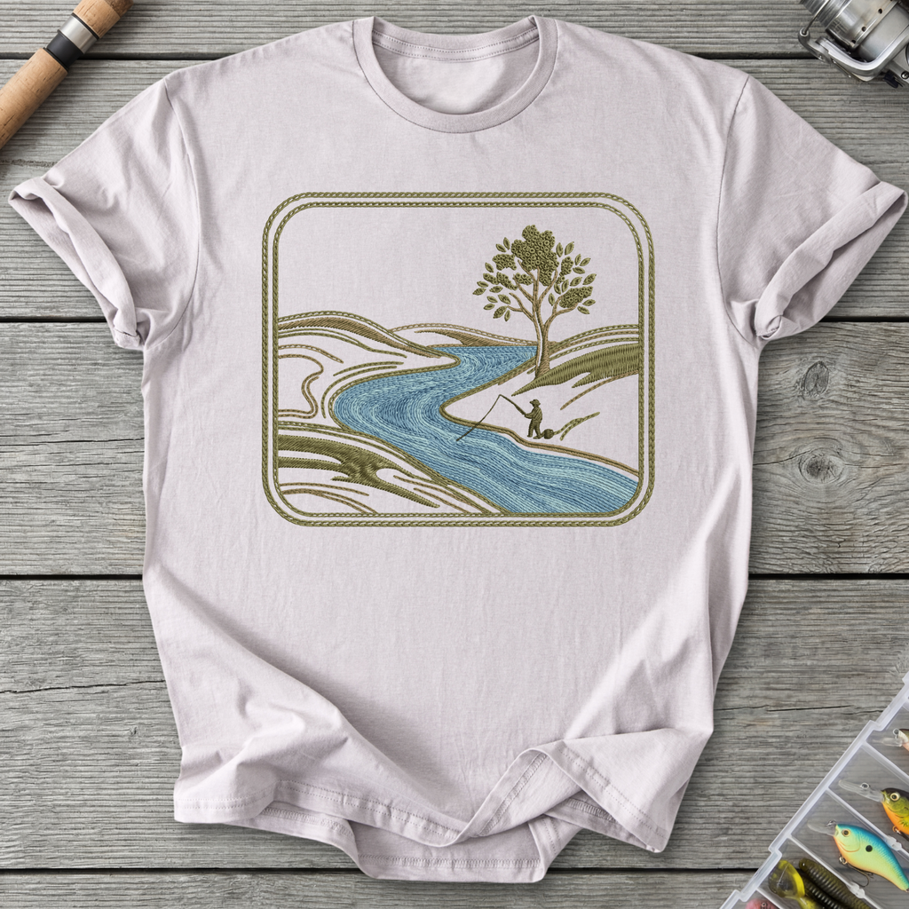 River Fishing Embroidery Patch Style T-Shirt in Ice Grey | River Giants Club