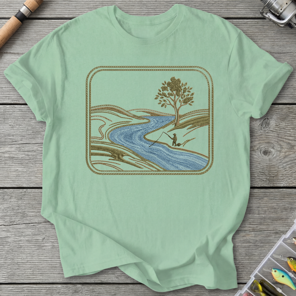 River Fishing Embroidery Patch Style T-Shirt in Mint Green | River Giants Club