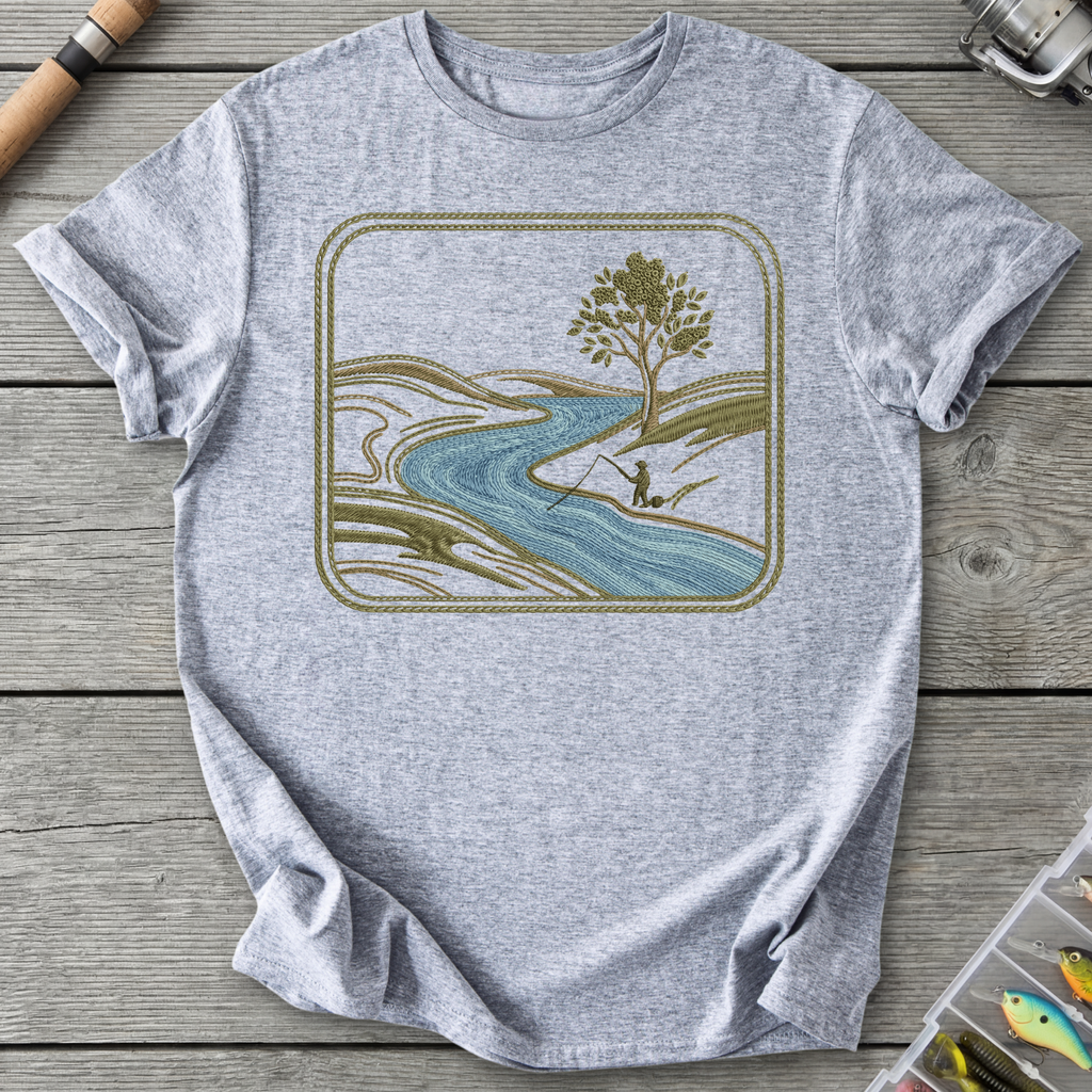 River Fishing Embroidery Patch Style T-Shirt in Sport Grey | River Giants Club